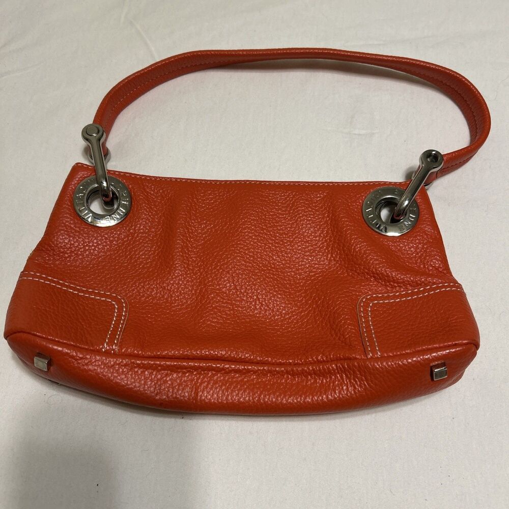 Vintage Y2K Adrienne Vittadini Orange Pebbled Leather Mini Baguette Shoulder Bag